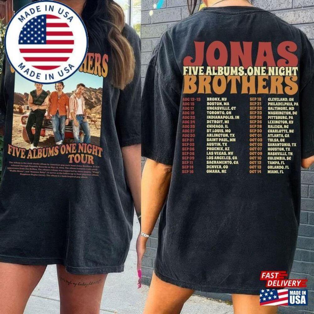 Jonas Brother Shirt Retro Brothers Five Albums One Night Tour 2 Sided Tshirt
